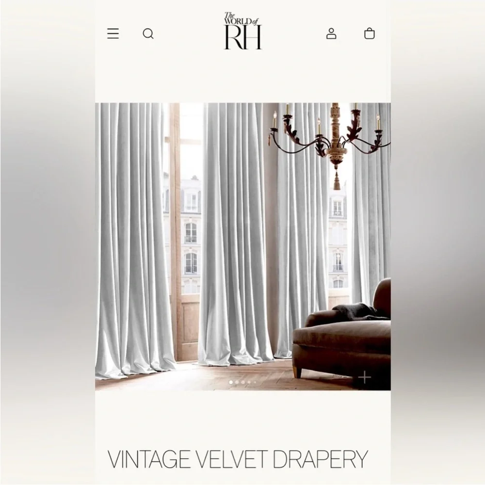 1 restoration hardware vintage velvet drape 100x108 double wide new repackage